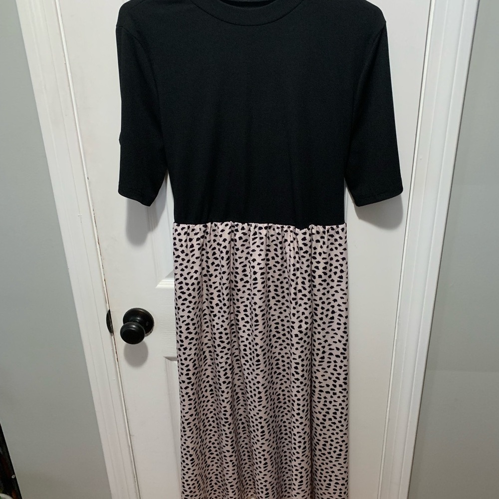 SHEIN Black and Cream Patterned Long Sleeve Dress